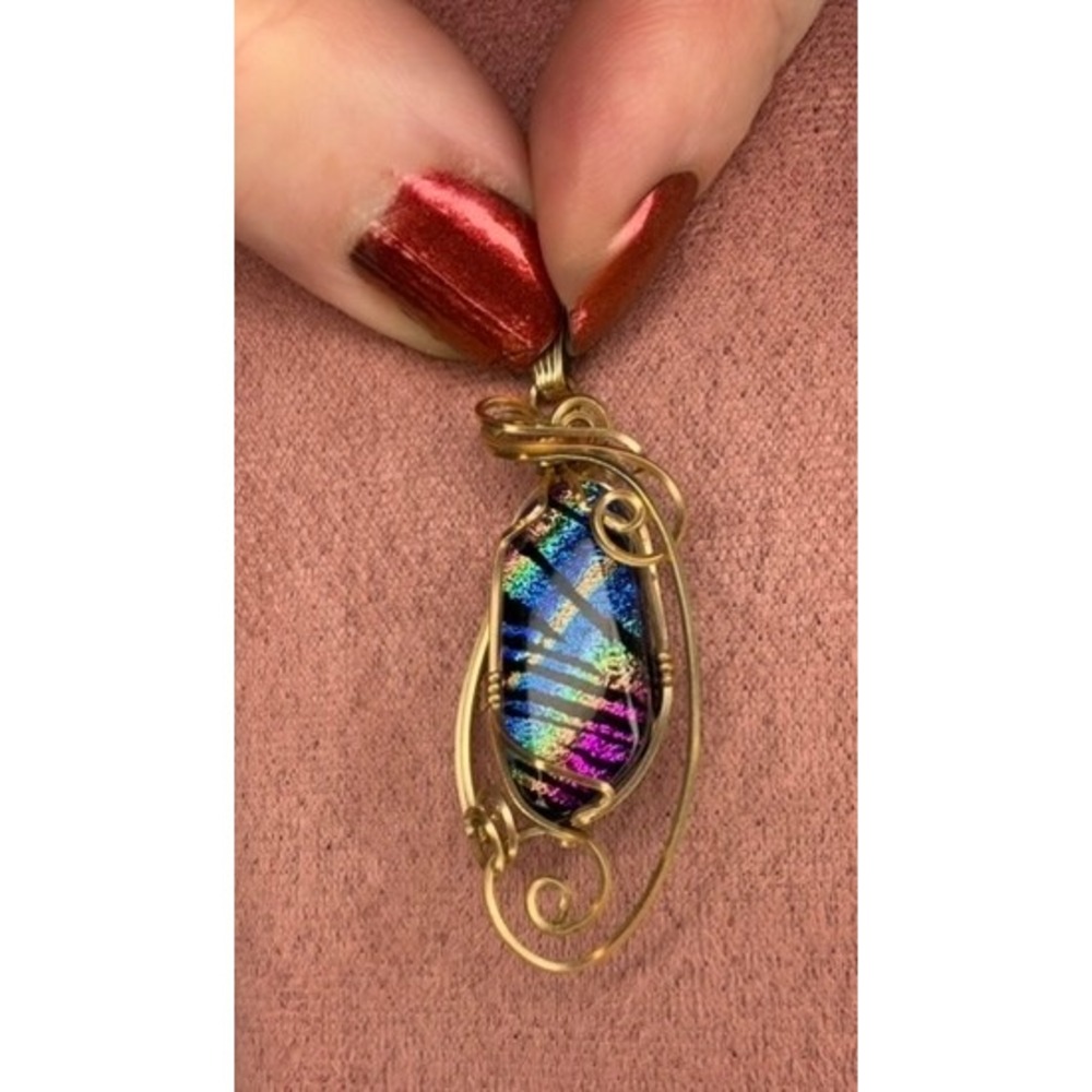 Dichroic Glass Pendant Womens OS Multi Gold Wire Wrapped 14k GF